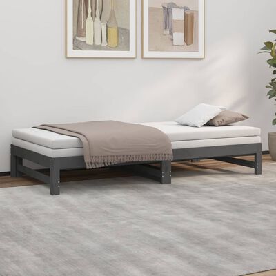 vidaXL Dormeuse Estraibile Grigia 2x(90x200) cm Legno Massello di Pino