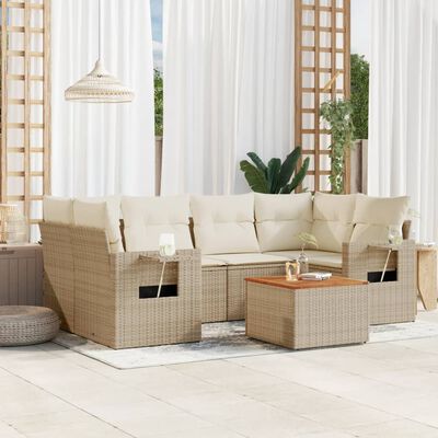 vidaXL Set Divani da Giardino 7 pz con Cuscini Beige in Polyrattan