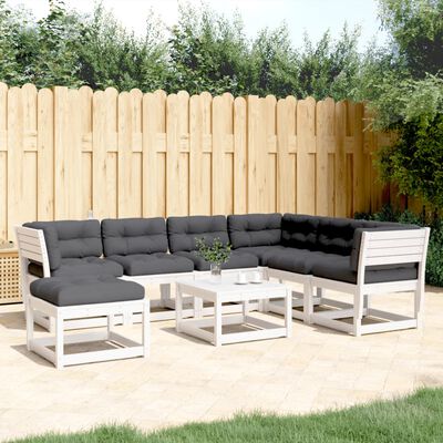 vidaXL Set Salotto Giardino 7pz con Cuscini Bianco Legno Massello Pino