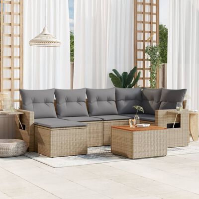 vidaXL Set Divano da Giardino 7 pz con Cuscini Beige Misto Polyrattan