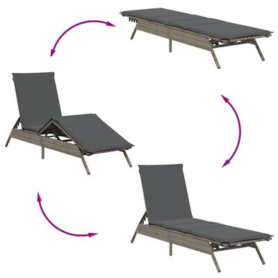 vidaXL Lettini Prendisole 2 pz con Cuscini Grigio in Polyrattan