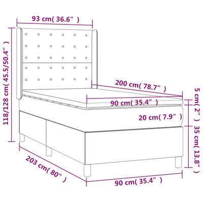 vidaXL Letto a Molle Materasso e LED Grigio Scuro 90x200 cm in Tessuto