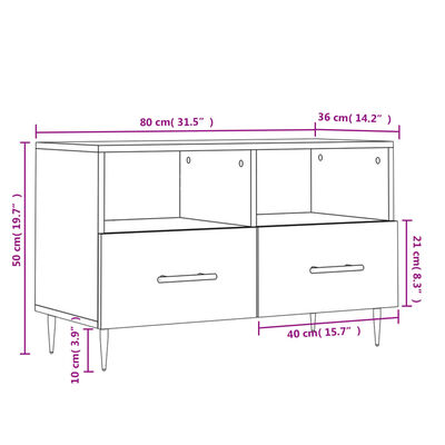 vidaXL Mobile Porta TV Bianco Lucido 80x36x50 cm in Legno Multistrato