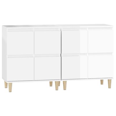 vidaXL Credenze 2pz Bianco Lucido 60x35x70 cm in Legno Multistrato