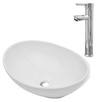 vidaXL Lavello Bagno con Miscelatore in Ceramica Ovale Bianco