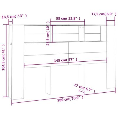 vidaXL Testiera con Scomparti Nera 180x18,5x104,5 cm