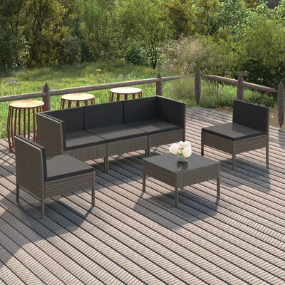 vidaXL Set Divani da Giardino 6 pz con Cuscini in Polyrattan Grigio