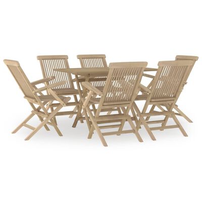 vidaXL Set da Pranzo da Giardino 7 pz Grigio in Legno Massello di Teak