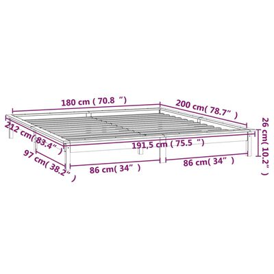 vidaXL Giroletto LED Grigio 180x200 cm Super King Legno Massello