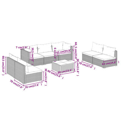 vidaXL Set Divani da Giardino 8 pz con Cuscini in Polyrattan Grigio