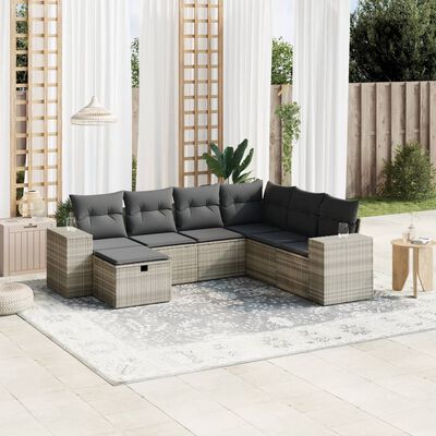 vidaXL Set Divani da Giardino 7pz con Cuscini Grigio Chiaro Polyrattan