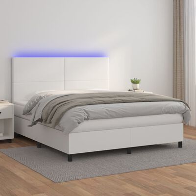 vidaXL Giroletto Molle con Materasso e LED Bianco 160x200cm Similpelle