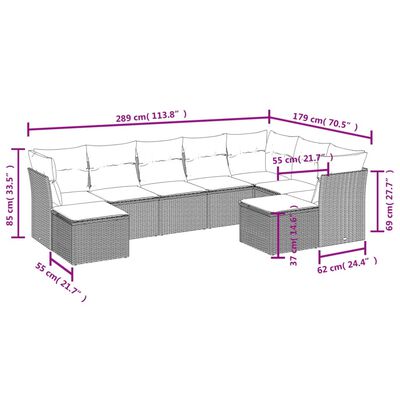 vidaXL Set Divano da Giardino 9 pz con Cuscini Grigio in Polyrattan