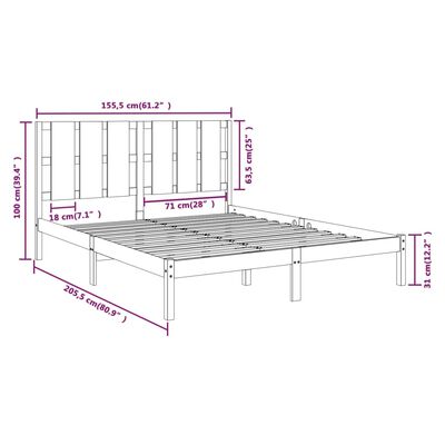 vidaXL Giroletto Nero in Legno Massello 150x200 cm King Size