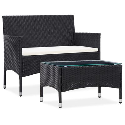 vidaXL Set Divani da Giardino 2 pz con Cuscino in Polyrattan Nero