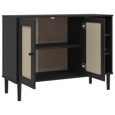 vidaXL Credenza SENJA Aspetto Rattan Nero 112x40x80 cm Massello Pino