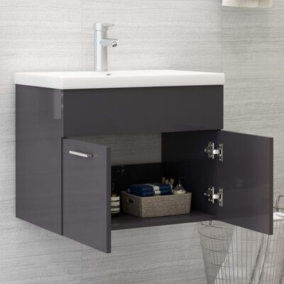 VidaXL Mobile sottolavabo grigio lucido 60x38,5x46cm legno multistrato Set  di mobili per bagno 