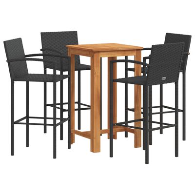 vidaXL Set Bar da Giardino 5 pz Nero in Legno Acacia e Polyrattan