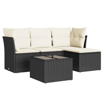 vidaXL Set Divani da Giardino 5 pz con Cuscini in Polyrattan Nero