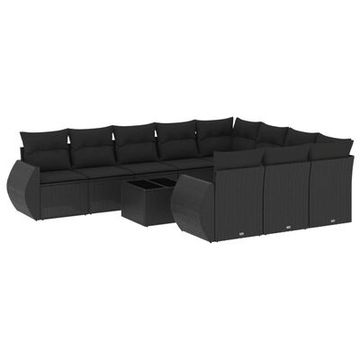 vidaXL Set Divani da Giardino 11 pz con Cuscini in Polyrattan Nero