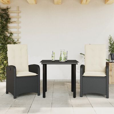 vidaXL Set da Pranzo da Giardino 3 pz con Cuscini Nero in Polyrattan