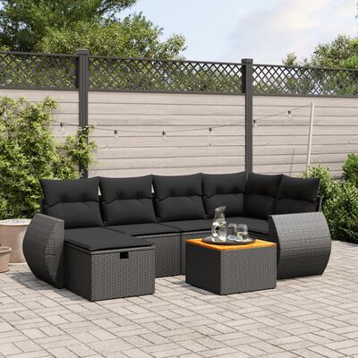 vidaXL Set Divani da Giardino con Cuscini 7pz Nero Polyrattan