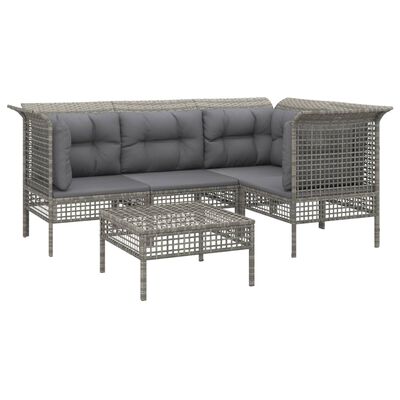 vidaXL Set Divani da Giardino 5 pz con Cuscini in Polyrattan Grigio