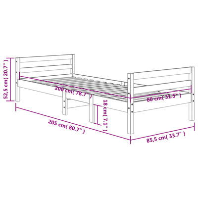 vidaXL Letto senza Materasso Marrone Cera 80x200 cm Legno di Pino