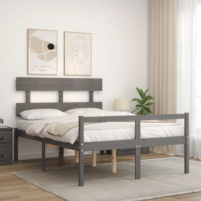 vidaXL Letto per Anziani con Testiera Grigio Double in Legno Massello