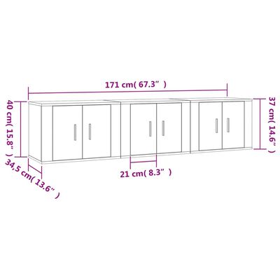 vidaXL Mobili Porta TV a Parete 3 pz Bianco 57x34,5x40 cm