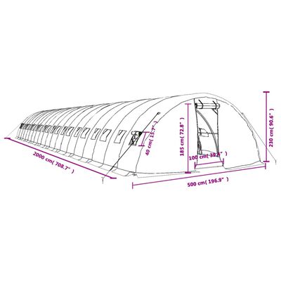 vidaXL Serra con Telaio in Acciaio Verde 100 m² 20x5x2,3 m