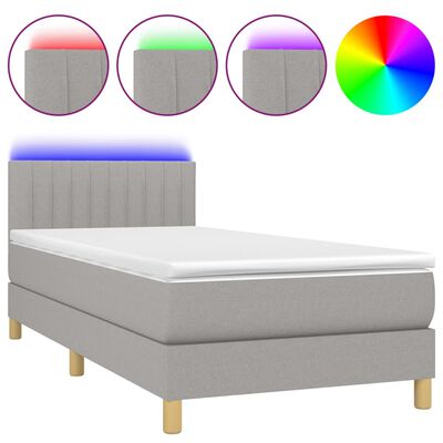 vidaXL Letto a Molle Materasso e LED Grigio Chiaro 80x200 cm Tessuto