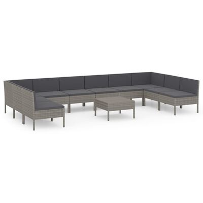 vidaXL Set Divani da Giardino 11 pz con Cuscini in Polyrattan Grigio