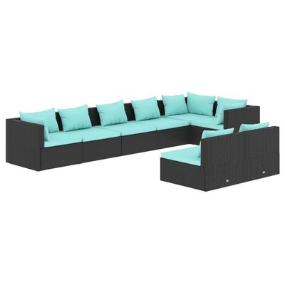 vidaXL Set Divani da Giardino 8 pz con Cuscini in Polyrattan Nero