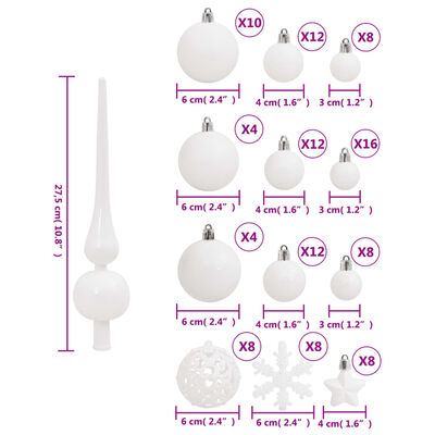 vidaXL Set Palline di Natale 111 pz Bianco in Polistirene