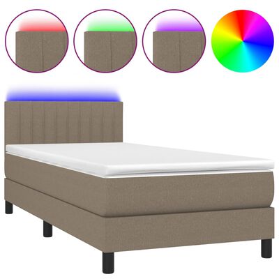 vidaXL Letto a Molle con Materasso e LED Tortora 90x190 cm in Tessuto