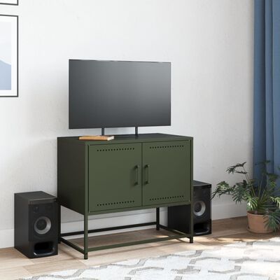 vidaXL Mobile TV Verde Oliva 68,5x39x60,5 cm in Acciaio