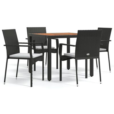 vidaXL Set da Pranzo da Giardino 5 pz Nero con Cuscini in Polyrattan