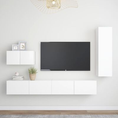 vidaXL Set Mobili Porta TV 4 pz Bianco in Legno Multistrato