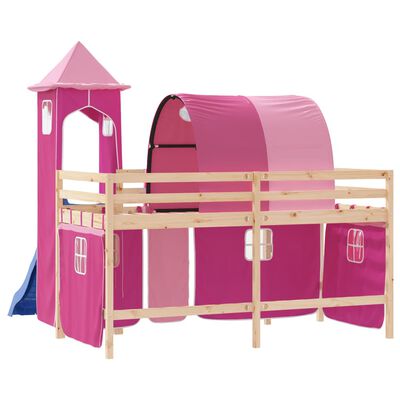 vidaXL Letto a Soppalco con Torre Bambini Rosa 90x190cm Massello Pino