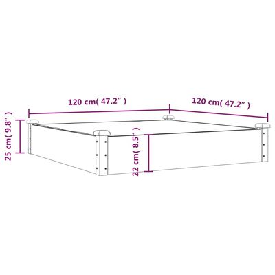 vidaXL Fioriera da Giardino Fodera Marrone 120x120x25cm Massello Abete