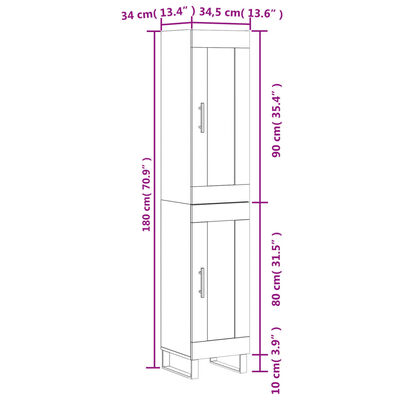 vidaXL Credenza Grigio Sonoma 34,5x34x180 cm in Legno Multistrato