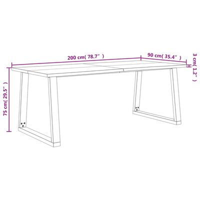 vidaXL Tavolo da Pranzo Bordi Vivi 200x90x75 cm Legno Massello Acacia