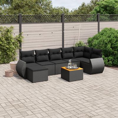 vidaXL Set Divani da Giardino con Cuscini 8 pz Nero in Polyrattan