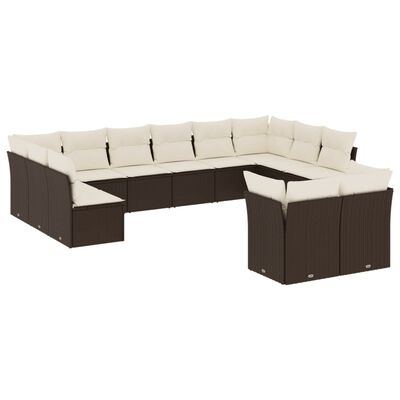 vidaXL Set Divani da Giardino 12 pz con Cuscini Marrone in Polyrattan