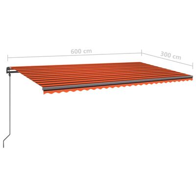 vidaXL Tenda da Sole Retrattile Manuale con LED 6x3 m Arancio Marrone