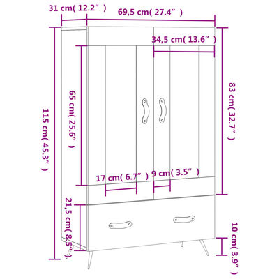 vidaXL Credenza Rovere Sonoma 69,5x31x115 cm in Legno Multistrato