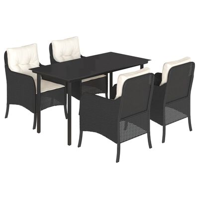 vidaXL Set da Pranzo da Giardino 5 pz Nero con Cuscini in Polyrattan