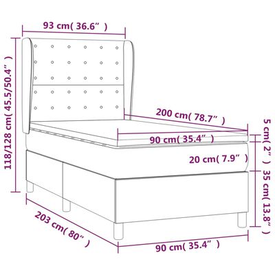 vidaXL Giroletto a Molle con Materasso Grgio 90x200 cm in Similpelle