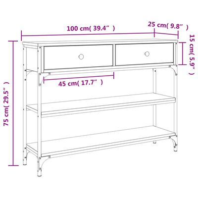 vidaXL Tavolino Consolle Rovere Marrone 100x25x75 cm Legno Multistrato